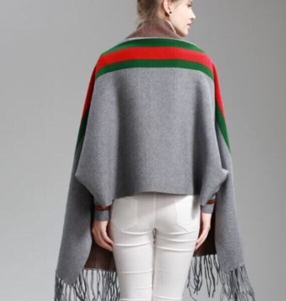 Women's Gray Wool Cape, Wrap, Shawl with Sleeves - Image 4