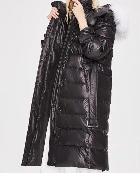 Women's Winter Down Jacket Coat White Fox Fur Black - Image 3