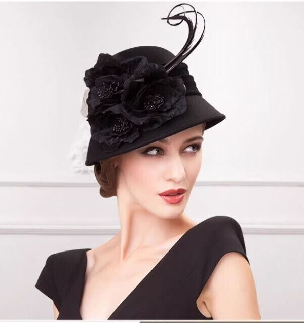 Women's Black Wool Hat for Special Occasion Wedding - Image 3