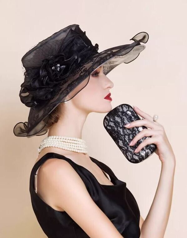 Women's Organza Hat Wedding Black - Image 4