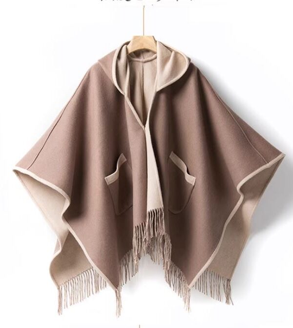 Women's New Pure Wool Reversible Cape Shawl Wrap Jacket Poncho Hood - Image 2