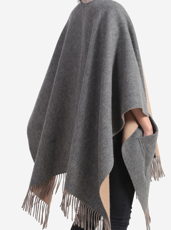 Women's 100% Wool Poncho Cape Shawl Wrap Gray Camel Sale - Image 7