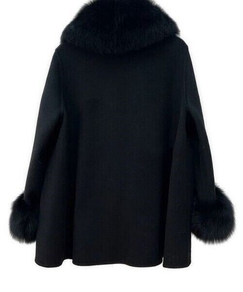 Women's Peach Pink Cashmere Wool Cape Cloak Jacket with Fox Fur - Image 5