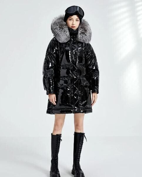 Women's Winter Jacket Coat Puffer Down Silver Fox Fur Hood - Image 4