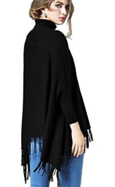Women's New Black 100% Wool Poncho Sweater One Size Fits All - Image 3
