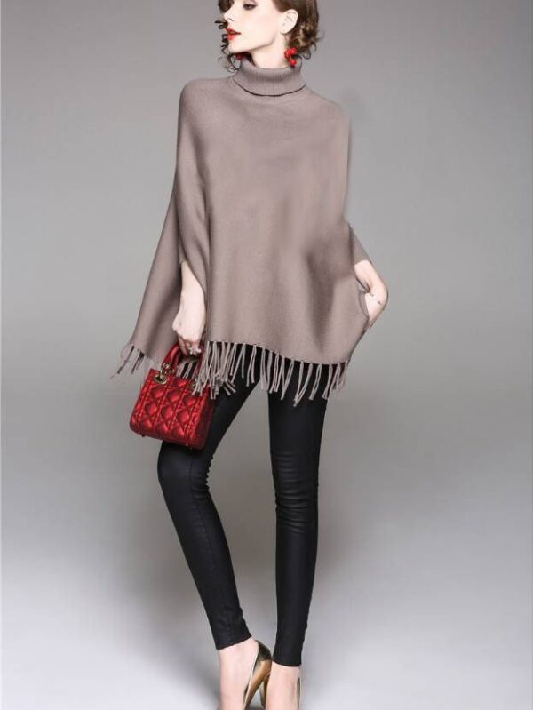 Women's Taupe Color 100% Wool Poncho Sweater One Size Fits All - Image 3