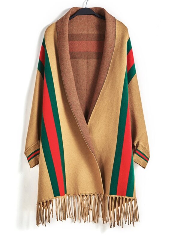 Women's Caramel Wool Cape, Wrap, Shawl with Sleeves - Image 6