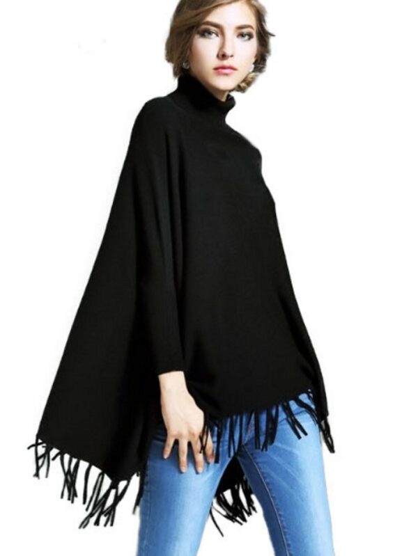 Women's New Black 100% Wool Poncho Sweater One Size Fits All - Image 6
