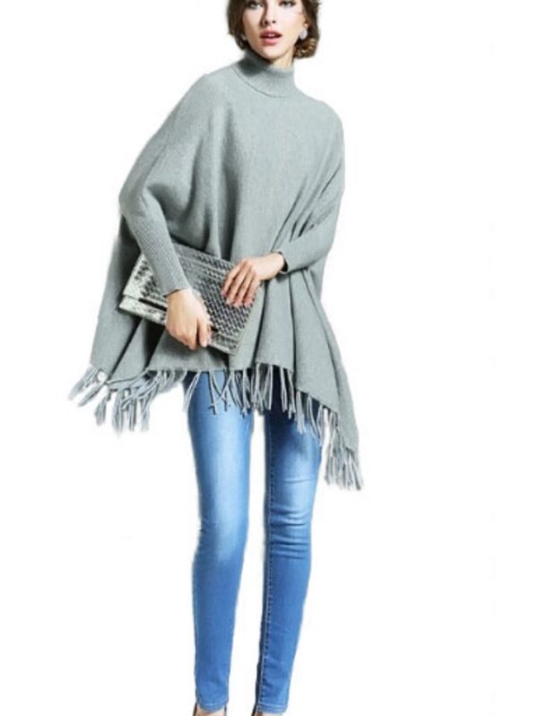 Women's New Gray 100% Wool Poncho Sweater One Size Fits All - Image 3