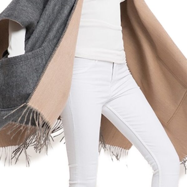 Women's 100% Wool Poncho Cape Shawl Wrap Gray Camel Sale - Image 4