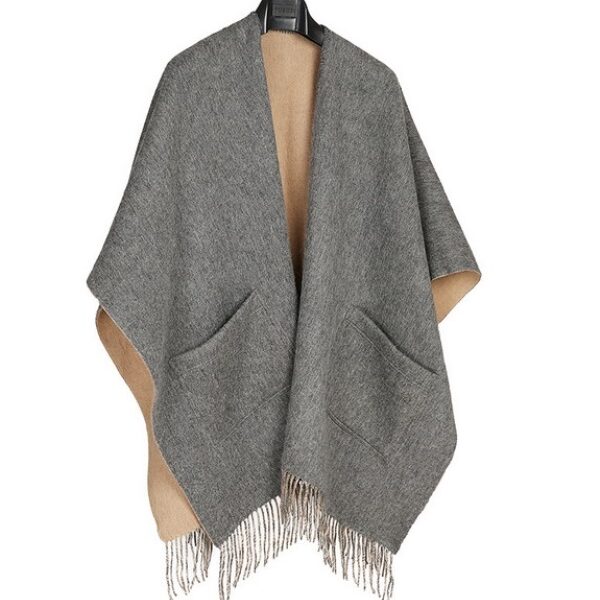 Women's 100% Wool Poncho Cape Shawl Wrap Gray Camel Sale - Image 6