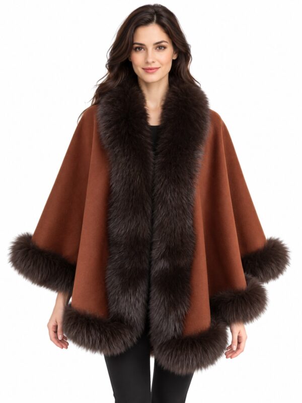 Women's Brown Cashmere Wool Wrap Cape Fox Fur | TT260910_20