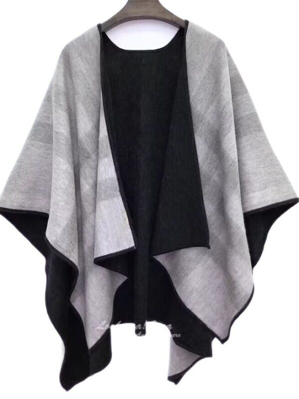 Women's Brand New Cashmere Wool Wrap Cape Shawl Black Gray Plaid - Image 3