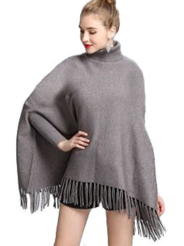 Women's Green 100% Wool Sweater Poncho with Sleeves - Image 9