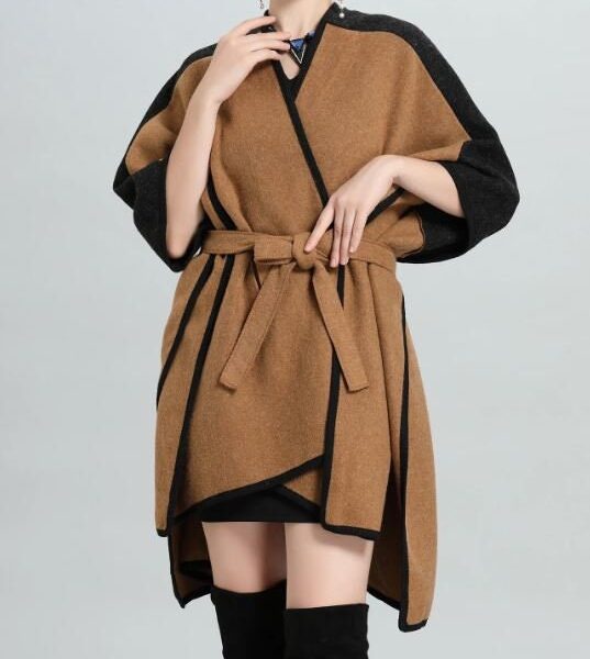 Women's Green Black Wool Blend Cape Shawl Wrap Poncho Women's - Image 6