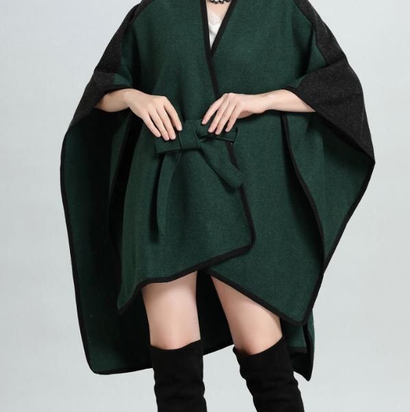 Caramel Black Wool Blend Cape Shawl Wrap Poncho Women's - Image 5