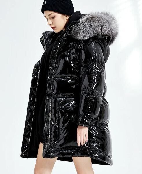 Women's Winter Jacket Coat Puffer Down Silver Fox Fur Hood - Image 3