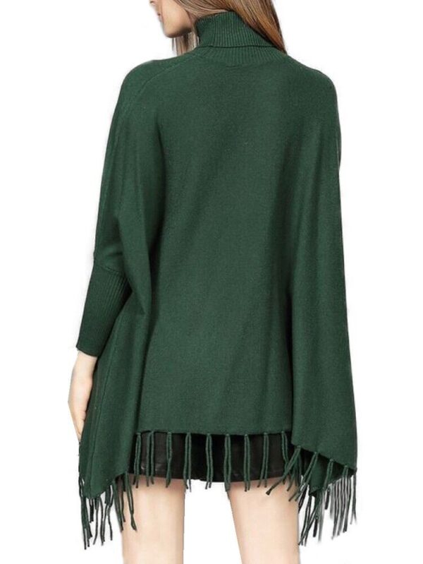 Women's Green 100% Wool Sweater Poncho with Sleeves - Image 4