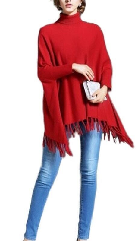 Women's Green 100% Wool Sweater Poncho with Sleeves - Image 8