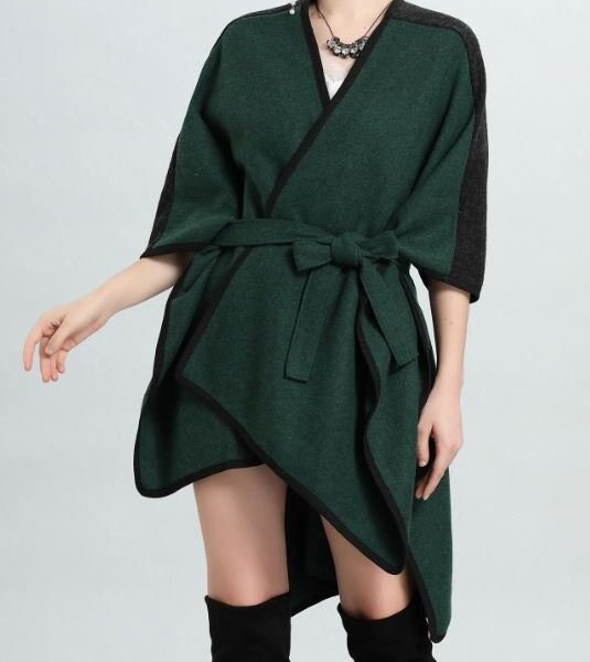 Caramel Black Wool Blend Cape Shawl Wrap Poncho Women's - Image 4