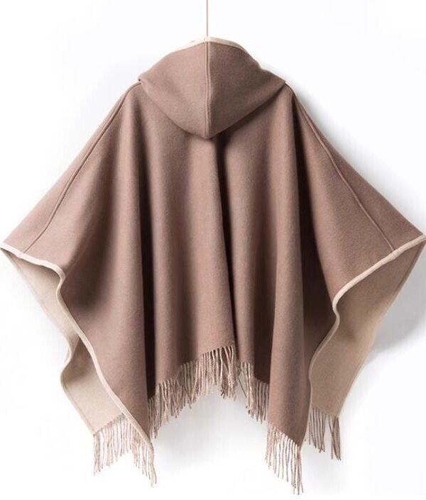 Women's New Pure Wool Reversible Cape Shawl Wrap Jacket Poncho Hood - Image 8