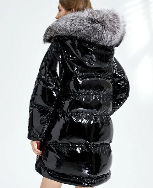 Women's Winter Jacket Coat Puffer Down Silver Fox Fur Hood - Image 5