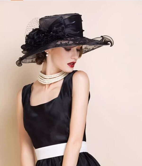 Women's Organza Hat Wedding Black - Image 3