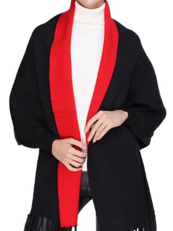 Women's New Black Red Wool Cape, Wrap, Shawl with Sleeves - Image 4