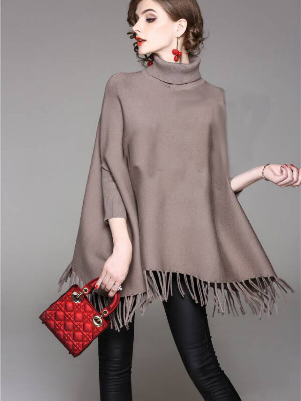 Women's Taupe Color 100% Wool Poncho Sweater One Size Fits All - Image 4