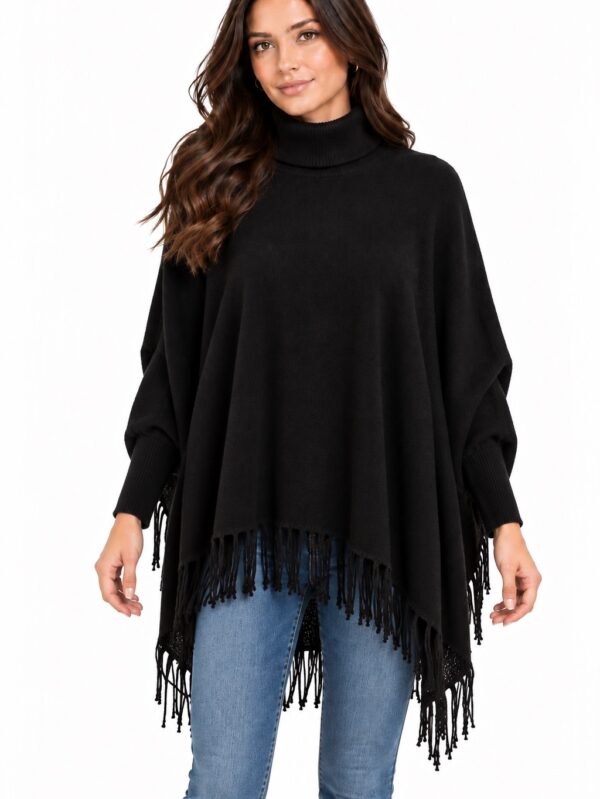 Women's New Black 100% Wool Poncho Sweater