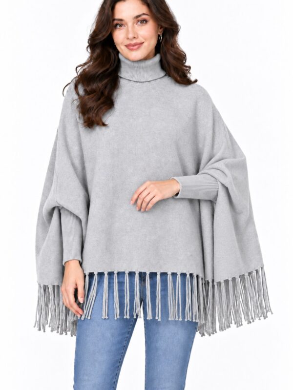 Women's New Gray 100% Wool Poncho Sweater