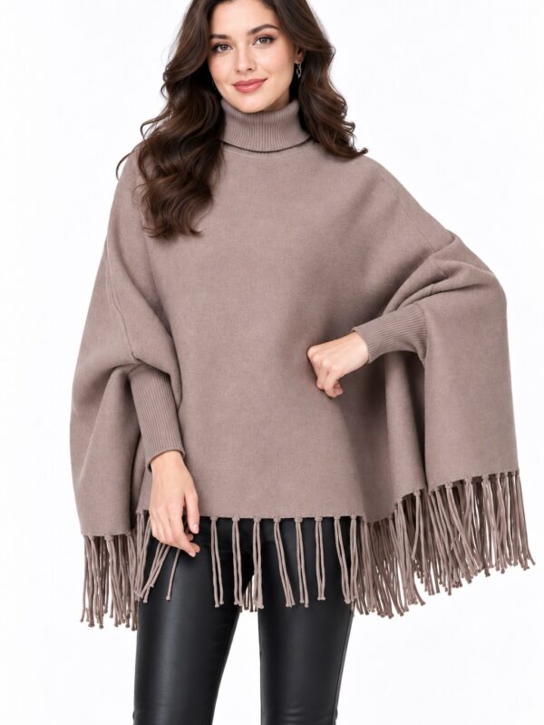 Women's Tan 100% Wool Poncho Sweater