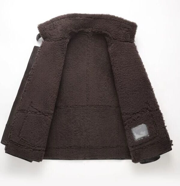 Men's Brown Leather Shearling Jacket Coat Sheepskin Fur Lining - Image 3