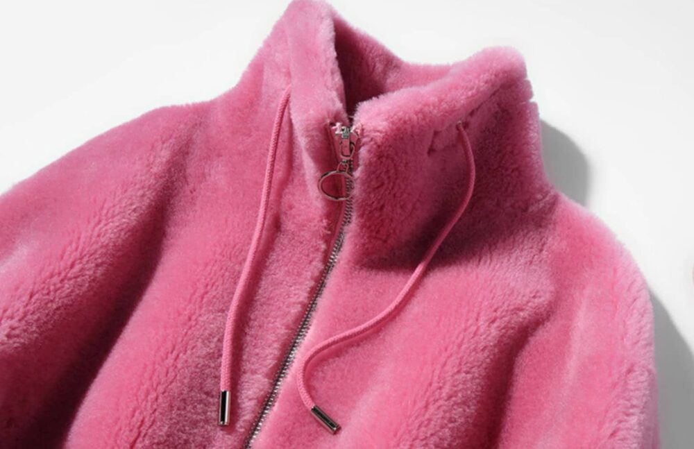 Women's 100% Wool Sheepskin Brown Bomber Jacket Coat - Image 5