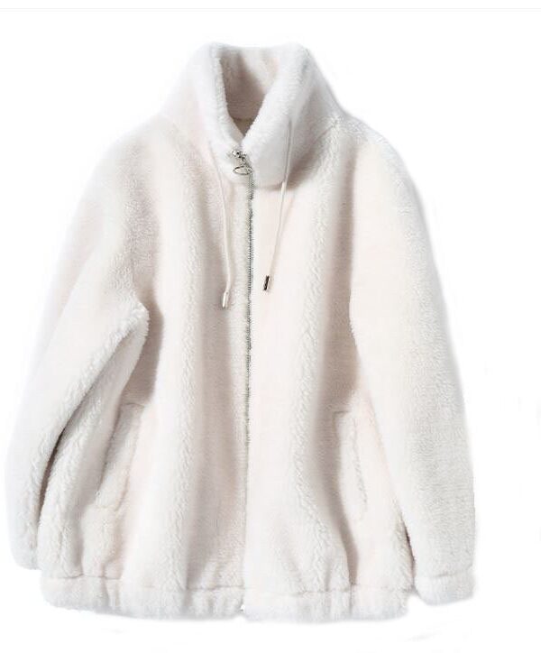 Women's 100% Wool Sheepskin Brown Bomber Jacket Coat - Image 3