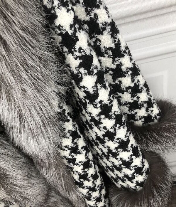 Women's Wool Tweed Fur Wrap Cape with Silver Fox Fur Trims - Image 5
