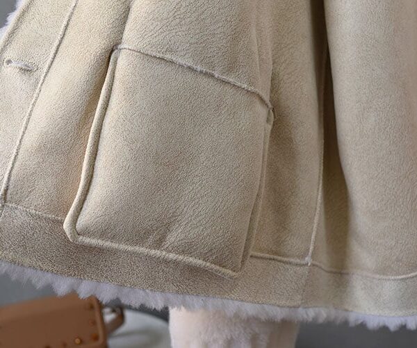 Women's 100% Wool Sheepskin Winter White Coat Jacket - Image 3