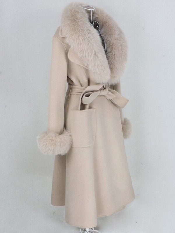 Women's Beige Cashmere Wool Coat Fox Fur - Image 3