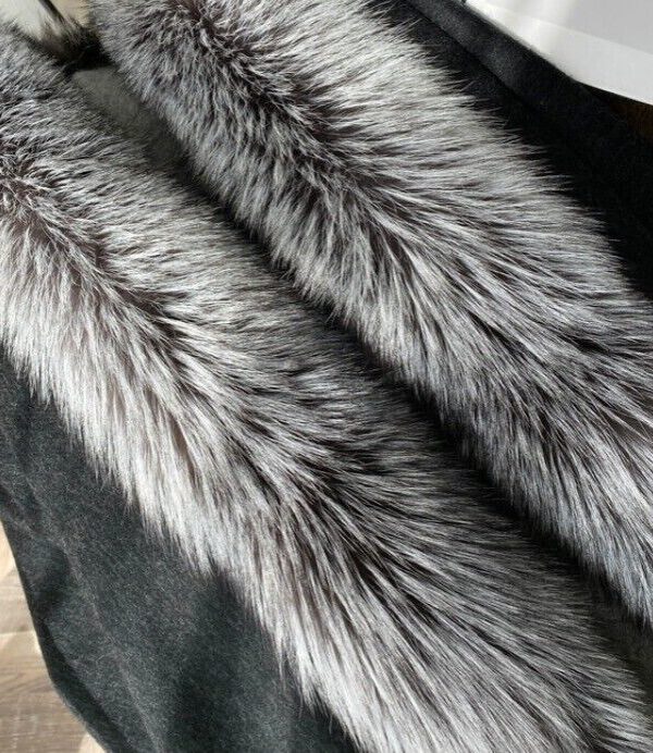 Women's  Black Gray Cashmere Wool Wrap Cape Detachable Silver Fox Fur - Image 7