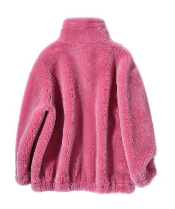 Women's 100% Wool Sheepskin Brown Bomber Jacket Coat - Image 4