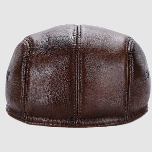 Men's Brown Leather Newsboy Hat with Ear Flaps - Image 3