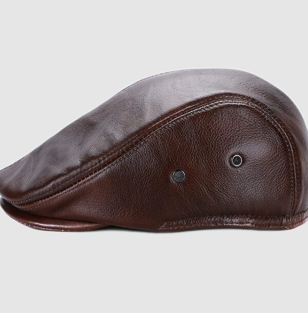 Men's Brown Leather Newsboy Hat with Ear Flaps - Image 4