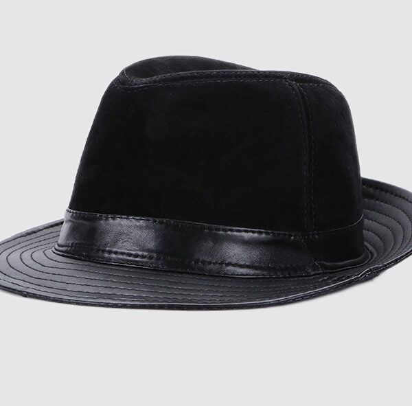 Men's Black Suede / Leather Fedora Style Winter Hat with Warm and Breathable Lining - Image 2