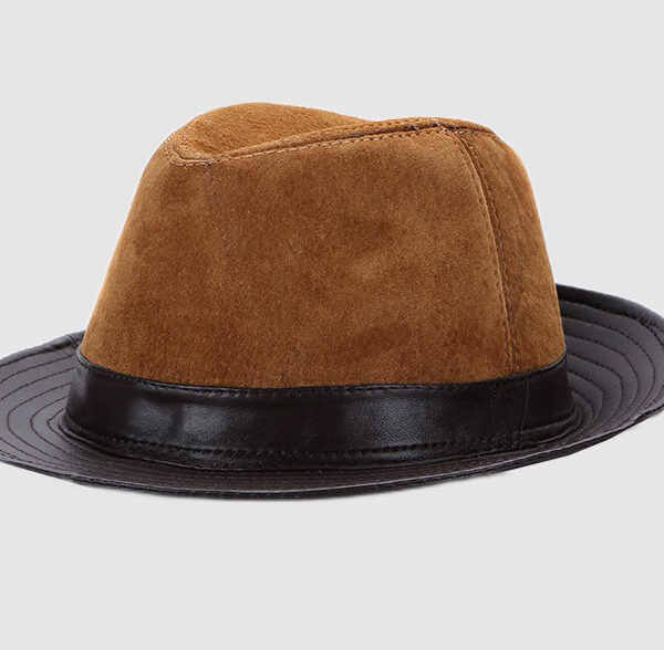 Men's Brown Leather Suede Fedora Winter Hat