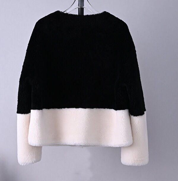 Women's 100% Wool Sheepskin Black White Jacket Coat - Image 3