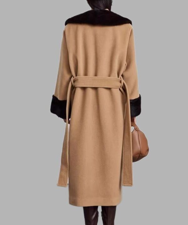 Women's Cashmere Wool Blend Winter Coat with Mink Fur - Image 4