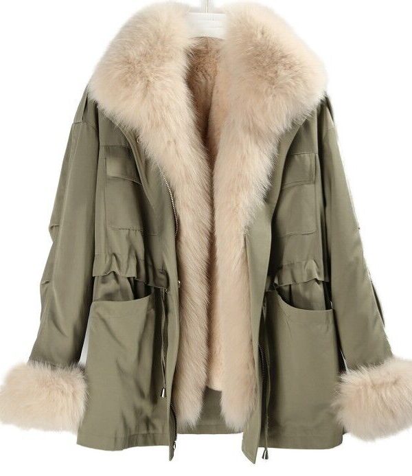 Women's Military Green Winter Coat Jacket Parka w/ Fox Fur Collar - Image 8