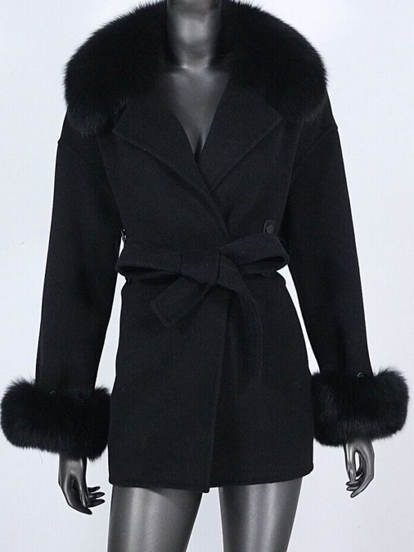 Women's Beige Wool Blend Jacket Coat Fox Fur - Image 4