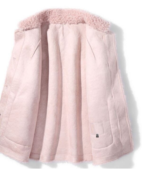 Women's 100% Wool Sheepskin Blush Pink Coat Jacket - Image 3