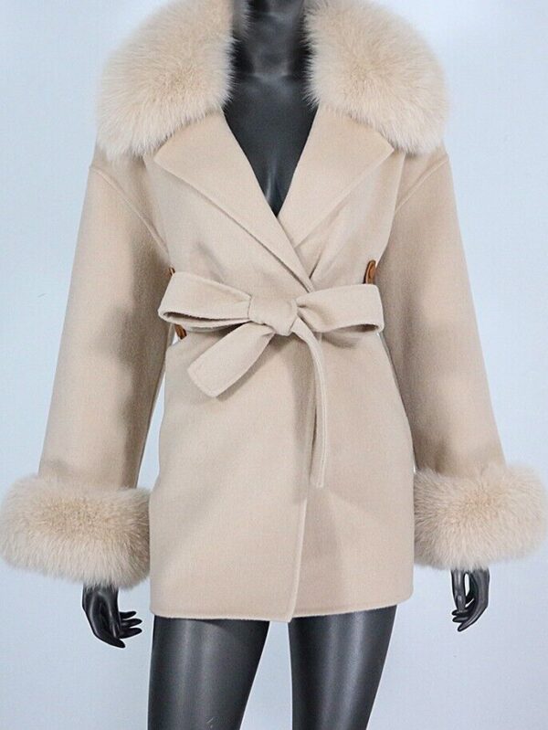 Women's Caramel Cashmere Wool Blend Jacket Coat Fox Fur - Image 7
